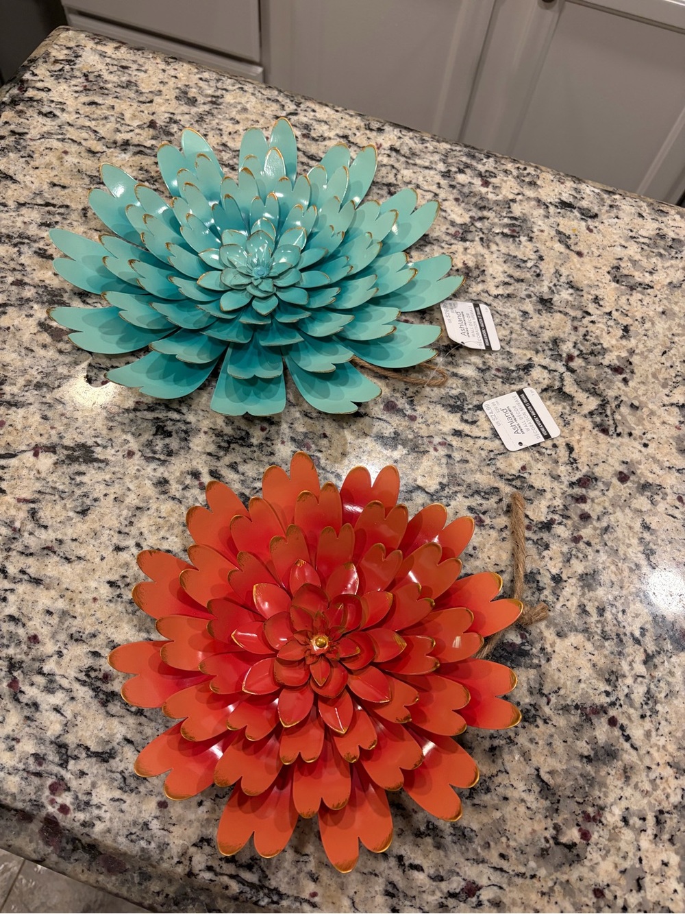 Decorative Metal Wall Flowers - Turquoise and Orange Floral Accents